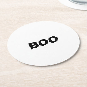 Boo black & white spooky Halloween Round Paper Coaster