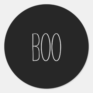 Boo black white spooky handwritten Halloween  Classic Round Sticker