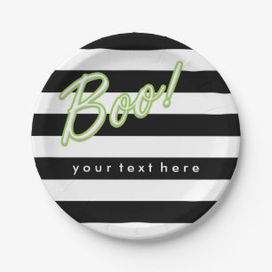BOO Black White Striped Halloween Party Plates