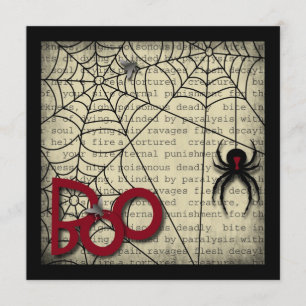 Boo Black Widow Spider & Creepy Text for Halloween Card