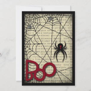 Boo Black Widow Spider & Creepy Text for Halloween Invitation