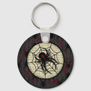 Boo Black Widow Spider & Creepy Text for Halloween Keychain