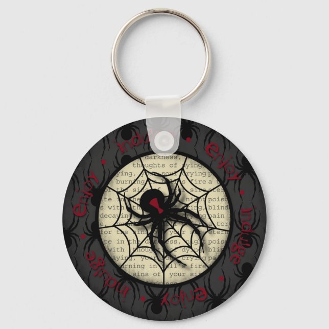 Boo Black Widow Spider & Creepy Text for Halloween Keychain (Front)