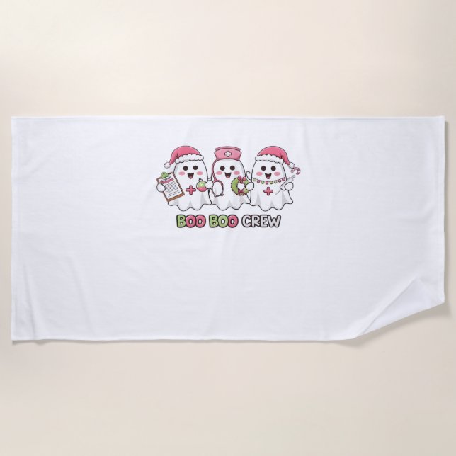 Boo Boo Crew Christmas, Ghost Nurse Oversized T-Sh Beach Towel (Front)