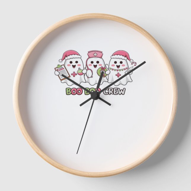 Boo Boo Crew Christmas, Ghost Nurse Oversized T-Sh Clock (Front)