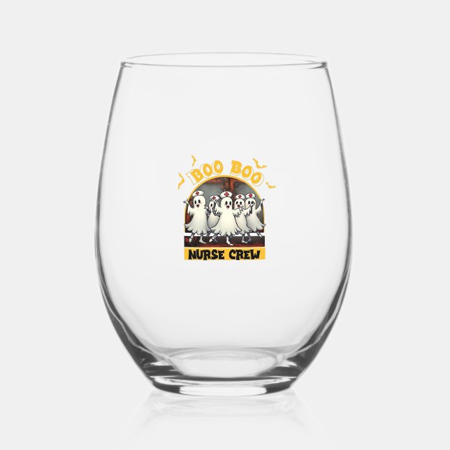 BOO BOO CREW CLASSIC NURSE HALLOWEEN T-SHIRT Overs Stemless Wine Glass (Front)