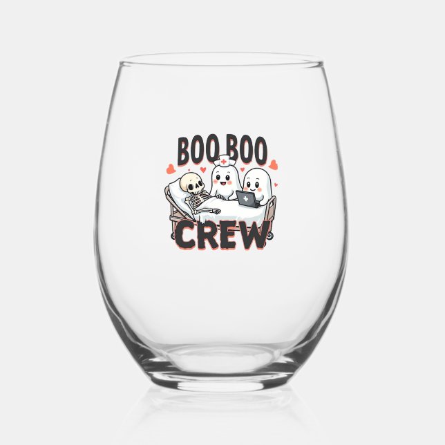 Boo Boo Crew Cute Halloween Nurse Ghosts Essential Stemless Wine Glass (Front)