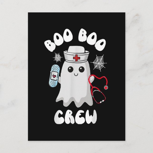 Boo Boo Crew Cute Nurse Ghost Funny Halloween Postcard (Front)
