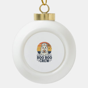 Boo Boo Crew Cute Nurse Ghost Halloween Shirt Desi Ceramic Ball Christmas Ornament