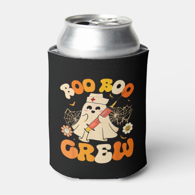 Boo Boo Crew Funny Ghost For Nurse, Retro Hallowee Can Cooler (Can Front)