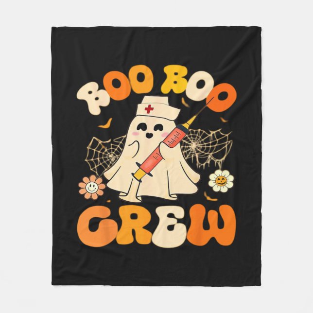 Boo Boo Crew Funny Ghost For Nurse, Retro Hallowee Fleece Blanket (Front)