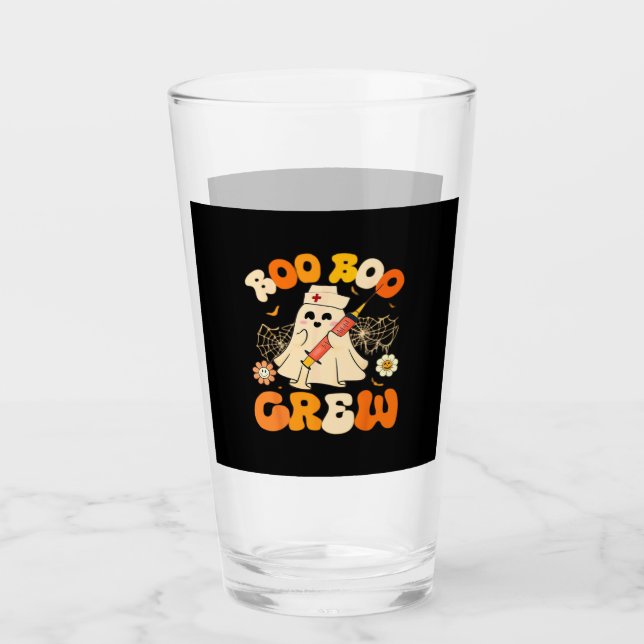Boo Boo Crew Funny Ghost For Nurse, Retro Hallowee Glass (Front)