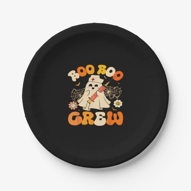 Boo Boo Crew Funny Ghost For Nurse, Retro Hallowee Paper Plate (Front)