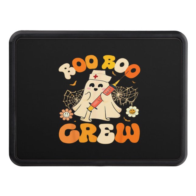 Boo Boo Crew Funny Ghost For Nurse, Retro Hallowee Trailer Hitch Cover (Front)