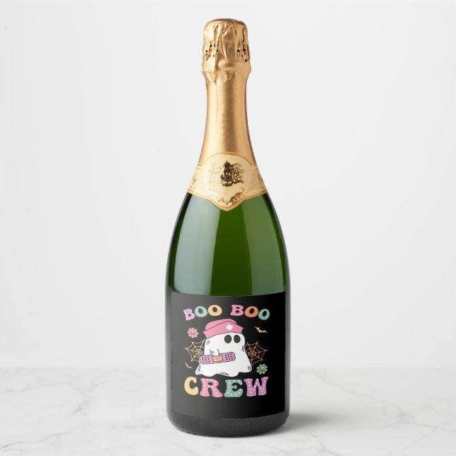 Boo Boo Crew Ghost Nurse Classic T-Shirt Sparkling Wine Label (Front)