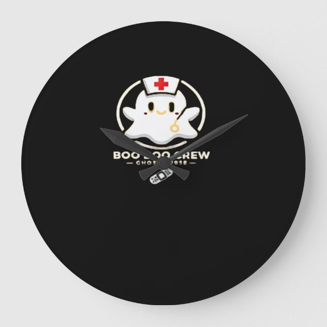 Boo Boo Crew Ghost Nurse - Cute and Spooky Hallowe Large Clock (Front)
