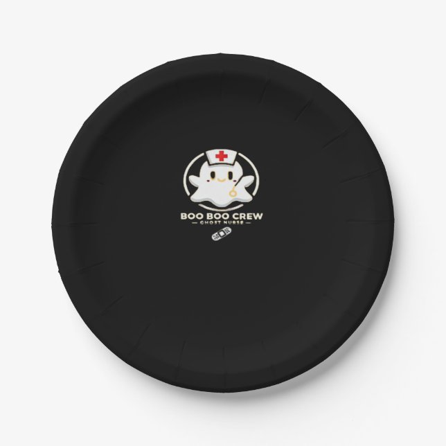 Boo Boo Crew Ghost Nurse - Cute and Spooky Hallowe Paper Plate (Front)