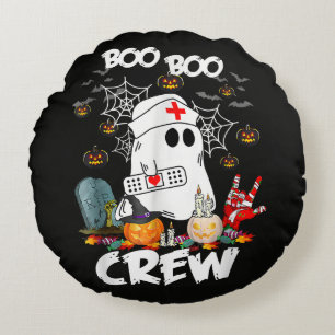 Boo Boo Crew Ghost Nurse Halloween Spooky Round Pillow