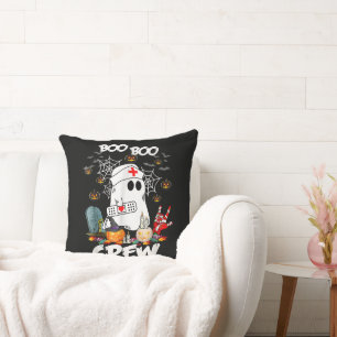 Boo Boo Crew Ghost Nurse Halloween Spooky Throw Pillow