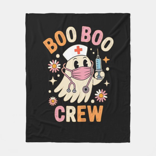 Boo Boo Crew Halloween Ghost Nurse Essential T-Shi Fleece Blanket (Front)