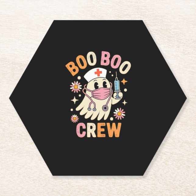 Boo Boo Crew Halloween Ghost Nurse Essential T-Shi Paper Coaster (Front)
