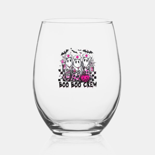 Boo Boo Crew Halloween Nurse Classic T-Shirt Stemless Wine Glass (Front)