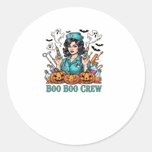 Boo Boo Crew Halloween Nurse with Syringes and Pum Classic Round Sticker (Front)