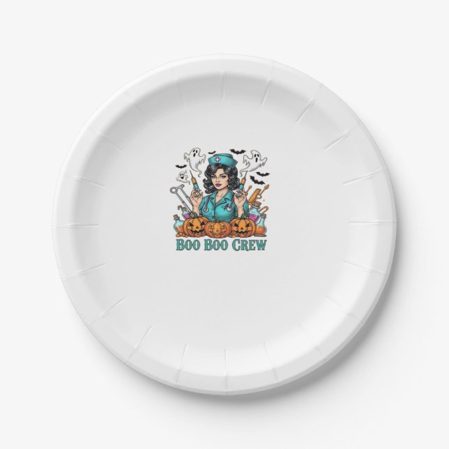Boo Boo Crew Halloween Nurse with Syringes and Pum Paper Plate (Front)