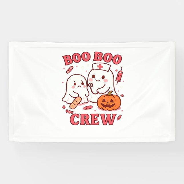 Boo Boo Crew Nurse Funny Halloween Ghost Nurse Gir Banner (Horizontal)