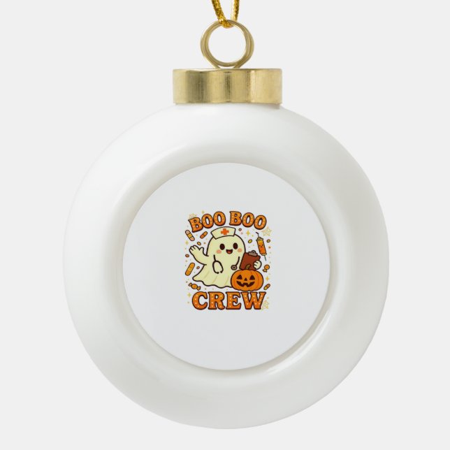 Boo Boo Crew Nurse Funny Halloween Ghost Nurse Gir Ceramic Ball Christmas Ornament (Front)