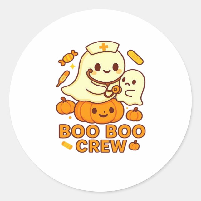 Boo Boo Crew Nurse Funny Halloween Ghost Nurse Gir Classic Round Sticker (Front)