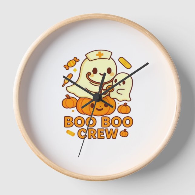 Boo Boo Crew Nurse Funny Halloween Ghost Nurse Gir Clock (Front)