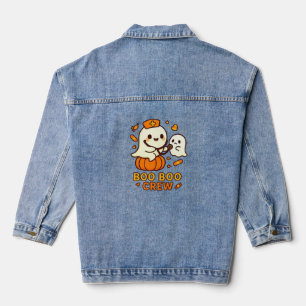 Boo Boo Crew Nurse Funny Halloween Ghost Nurse Gir Denim Jacket