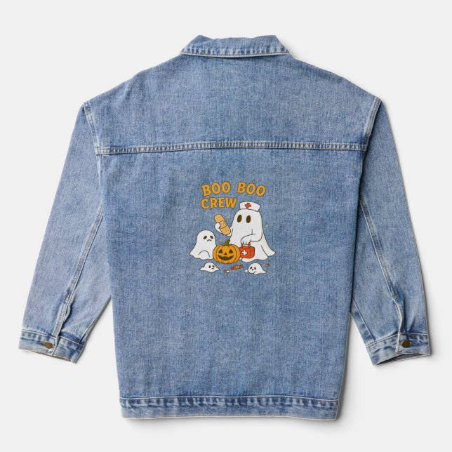 Boo Boo Crew Nurse Funny Halloween Ghost Nurse Gir Denim Jacket (Back)