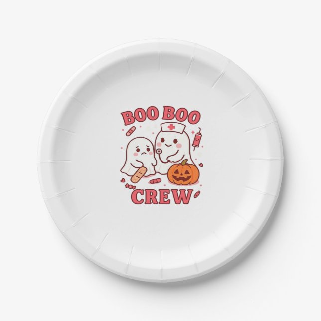Boo Boo Crew Nurse Funny Halloween Ghost Nurse Gir Paper Plate (Front)