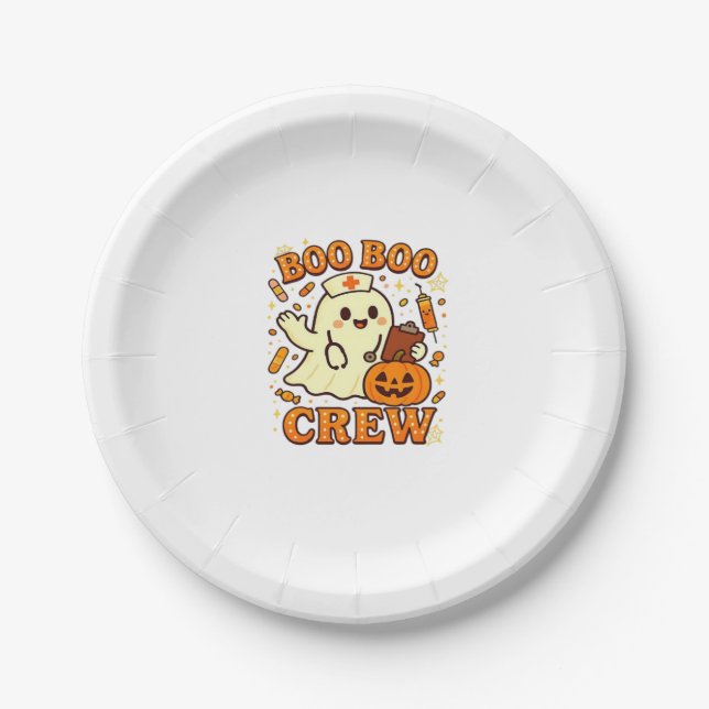 Boo Boo Crew Nurse Funny Halloween Ghost Nurse Gir Paper Plate (Front)