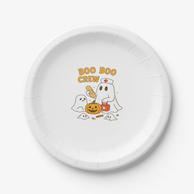 Boo Boo Crew Nurse Funny Halloween Ghost Nurse Gir Paper Plate (Front)