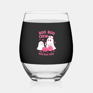 Boo Boo Crew Nurse Funny Halloween Ghost Nurse Gir Stemless Wine Glass