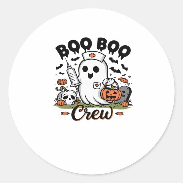Boo Boo Crew Nurse Ghost Classic T-Shirt Classic Round Sticker (Front)