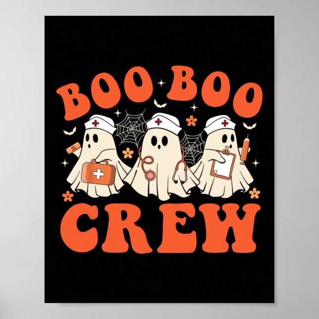 Boo Boo Crew Nurse Ghost Scrub Top Nursing Hallowe Poster (Front)