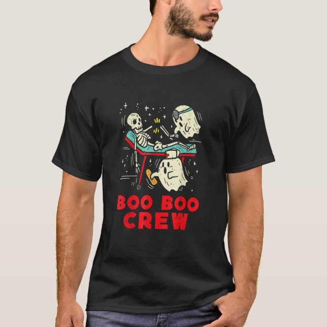 Boo Boo Crew Nurse Ghost & Skeleton  Halloween T-Shirt (Front)