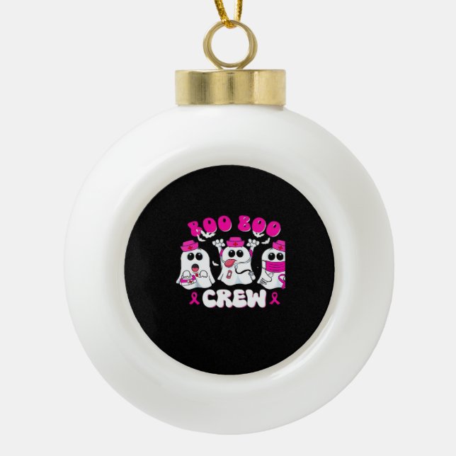 Boo Boo Crew Nurse Halloween Costume Ghost Breast  Ceramic Ball Christmas Ornament (Front)