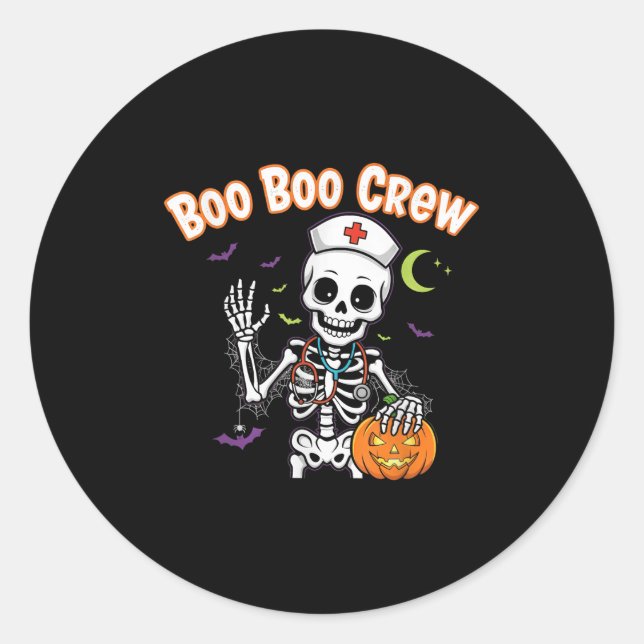 Boo Boo Crew Nurse Halloween Funny Skelton Nurse H Classic Round Sticker (Front)