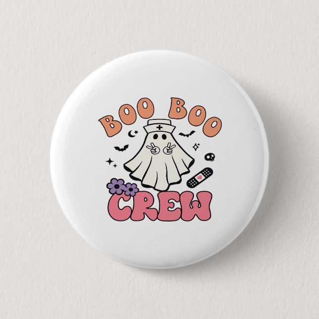 Boo Boo Crew Nurse Halloween Ghost Funny Classic T 2 Inch Round Button (Front)