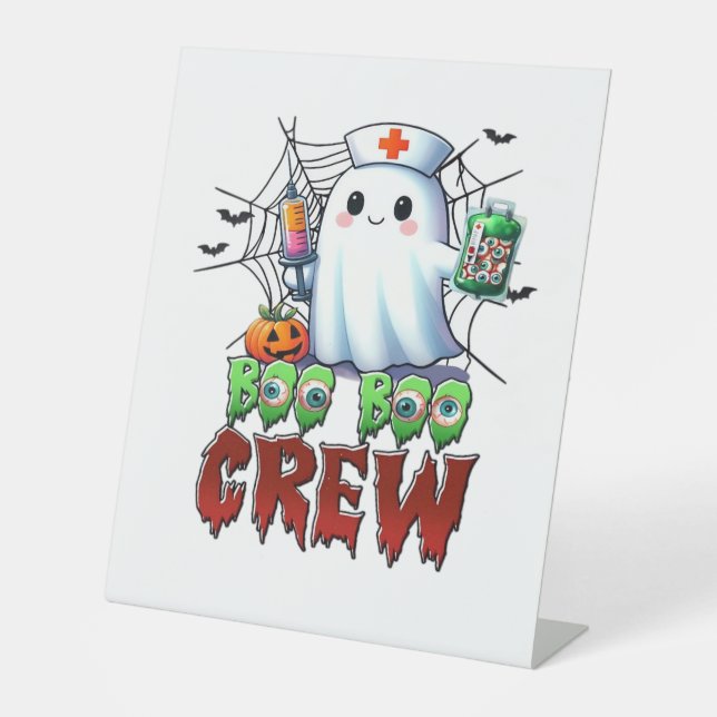 Boo Boo Crew Nurse Halloween Ghost Funny Classic T Pedestal Sign (Front)
