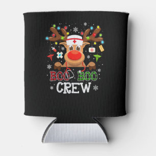 Boo Boo Crew Nurse Reindeer Buffalo Plaid Christma Can Cooler