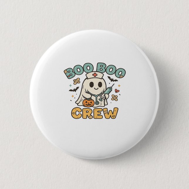 Boo Boo Crew Shirt � Funny Ghost Halloween Nurse & 2 Inch Round Button (Front)