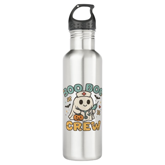 Boo Boo Crew Shirt � Funny Ghost Halloween Nurse & 710 Ml Water Bottle (Front)