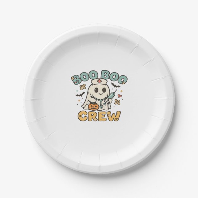 Boo Boo Crew Shirt � Funny Ghost Halloween Nurse & Paper Plate (Front)