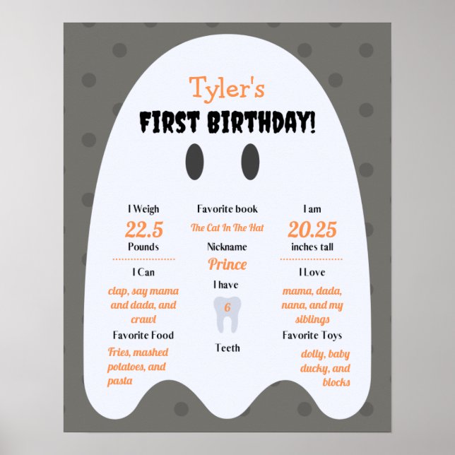 Boo! Boys Halloween 1st Birthday Milestone Poster (Front)